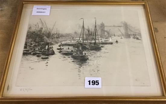 William Lionel Wyllie, drypoint etching, Thames Barges, Pool of London